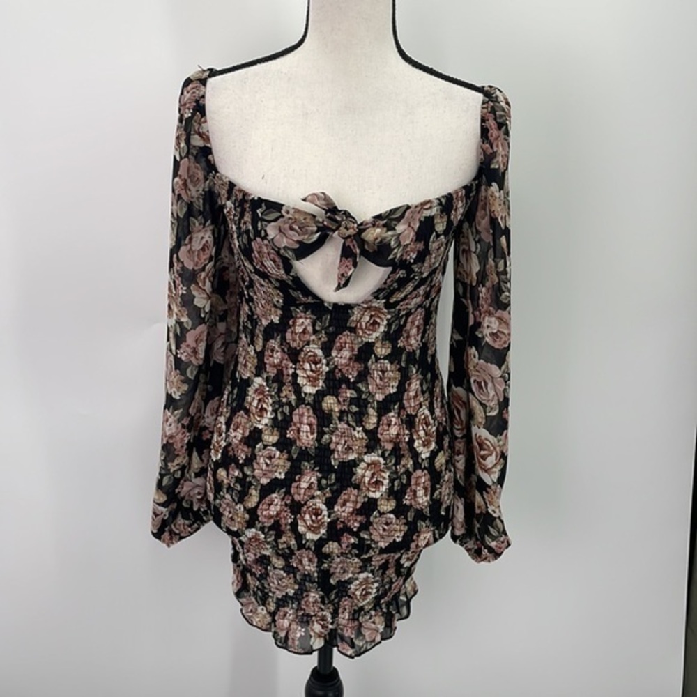 NWT Windsor floral long sleeve mini dress small tie front